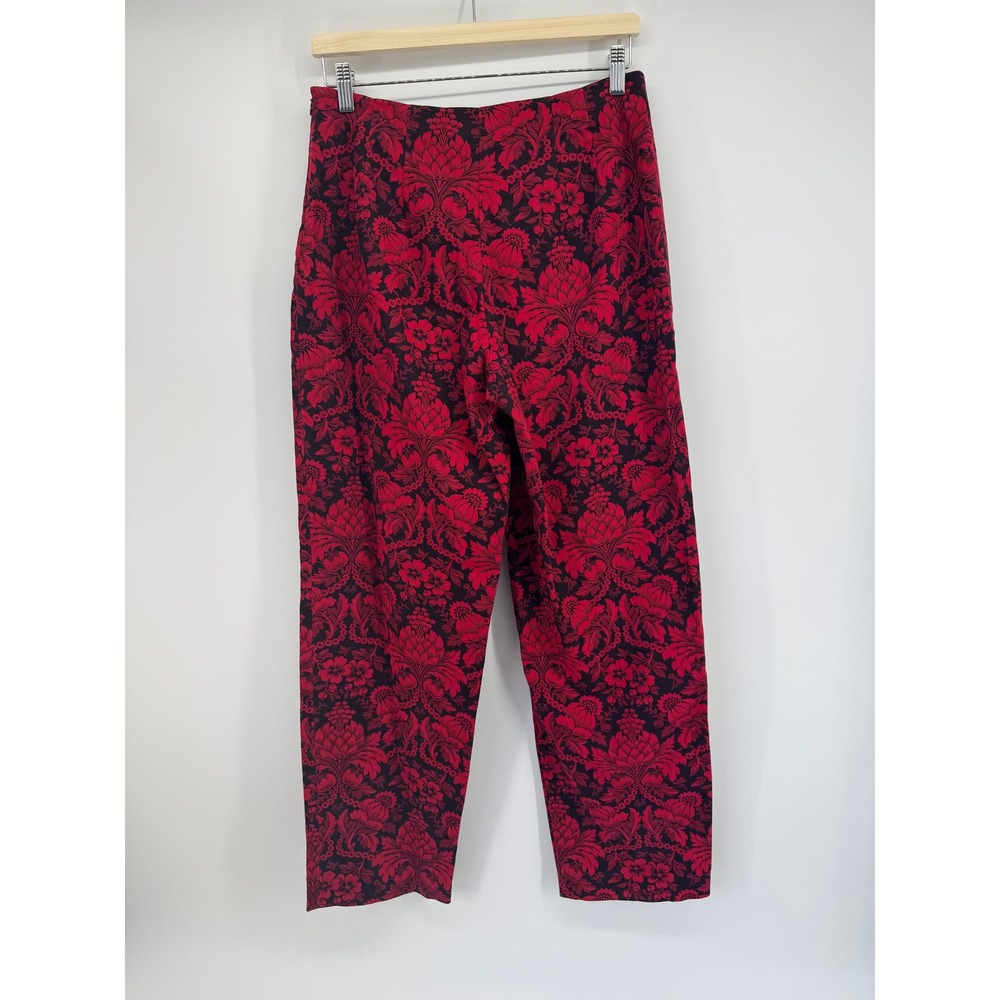 Talbots Red Black Damask Floral Print Stretch Ankle Pants Side Zip Womens 10 - Picture 3 of 3